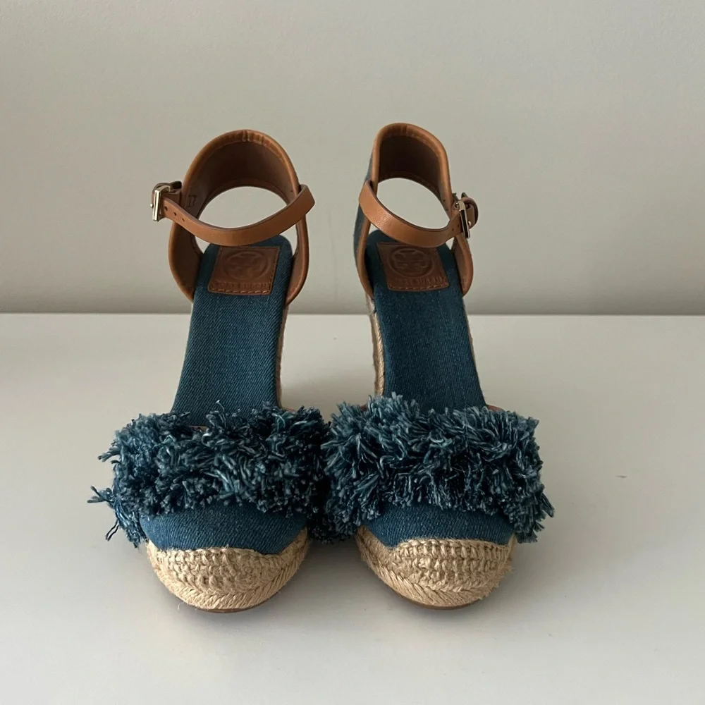 Tory Burch Blue Denim Y2K Wedge Sandals - Picture 5 of 6